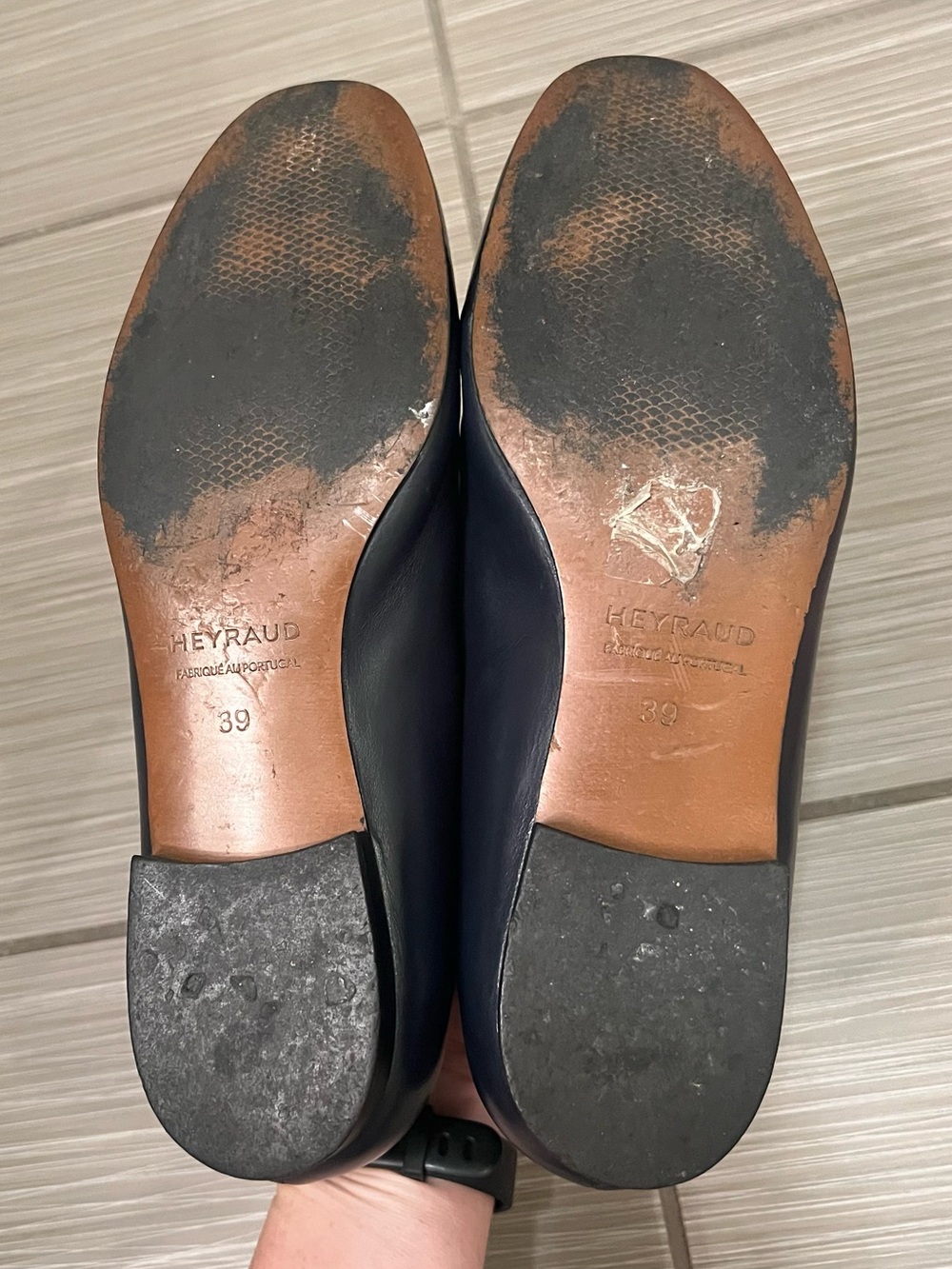 Heyraud navy black leather patent color block flats loafers - Picture 7 of 7